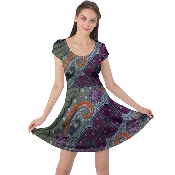 Batik Art Pattern  Cap Sleeve Dresses