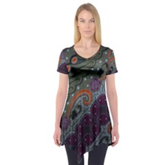 Batik Art Pattern  Short Sleeve Tunic 