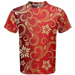 Golden Swirls Floral Pattern Men s Cotton Tee by BangZart