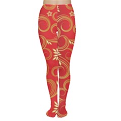 Golden Swirls Floral Pattern Women s Tights by BangZart