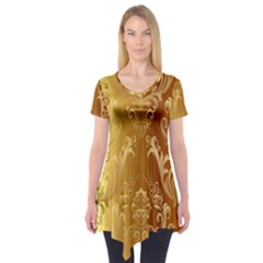 Golden Pattern Vintage Gradient Vector Short Sleeve Tunic  by BangZart