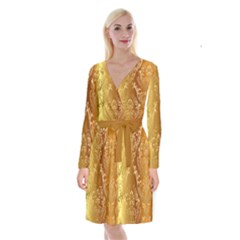 Golden Pattern Vintage Gradient Vector Long Sleeve Velvet Front Wrap Dress by BangZart