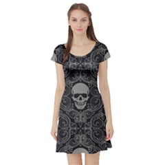 Dark Horror Skulls Pattern Short Sleeve Skater Dress by BangZart