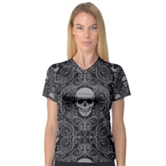 Dark Horror Skulls Pattern V-neck Sport Mesh Tee