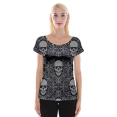 Dark Horror Skulls Pattern Cap Sleeve Tops by BangZart