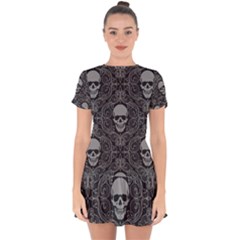 Dark Horror Skulls Pattern Drop Hem Mini Chiffon Dress by BangZart