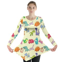 Group Of Funny Dinosaurs Graphic Long Sleeve Tunic  by BangZart