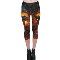 Dragon Legend Art Fire Digital Fantasy Capri Leggings  by BangZart