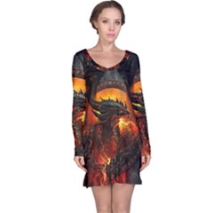 Dragon Legend Art Fire Digital Fantasy Long Sleeve Nightdress by BangZart