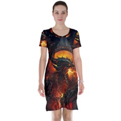 Dragon Legend Art Fire Digital Fantasy Short Sleeve Nightdress by BangZart