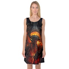 Dragon Legend Art Fire Digital Fantasy Sleeveless Satin Nightdress by BangZart