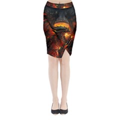 Dragon Legend Art Fire Digital Fantasy Midi Wrap Pencil Skirt by BangZart