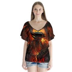 Dragon Legend Art Fire Digital Fantasy Flutter Sleeve Top