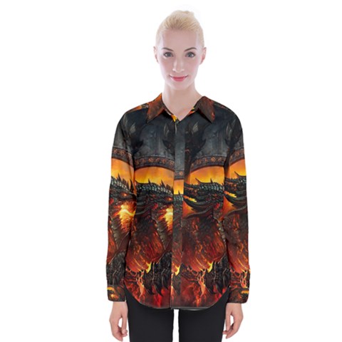 Dragon Legend Art Fire Digital Fantasy Womens Long Sleeve Shirt by BangZart