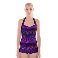 Glass Ball Texture Abstract Boyleg Halter Swimsuit  by BangZart