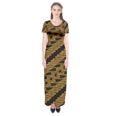 Traditional Art Indonesian Batik Short Sleeve Maxi Dress by BangZart