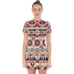 Aztec Pattern Drop Hem Mini Chiffon Dress by BangZart