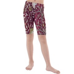 Crewel Fabric Tree Of Life Maroon Kids  Mid Length Swim Shorts