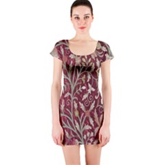 Crewel Fabric Tree Of Life Maroon Short Sleeve Bodycon Dress by BangZart