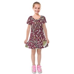 Crewel Fabric Tree Of Life Maroon Kids  Short Sleeve Velvet Dress by BangZart