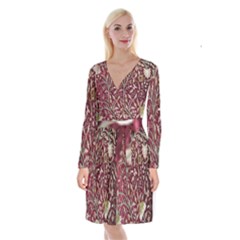 Crewel Fabric Tree Of Life Maroon Long Sleeve Velvet Front Wrap Dress by BangZart