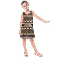 Elephant African Vector Pattern Kids  Sleeveless Dress by BangZart