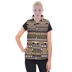 Elephant African Vector Pattern Women s Button Up Puffer Vest by BangZart