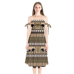 Elephant African Vector Pattern Shoulder Tie Bardot Midi Dress