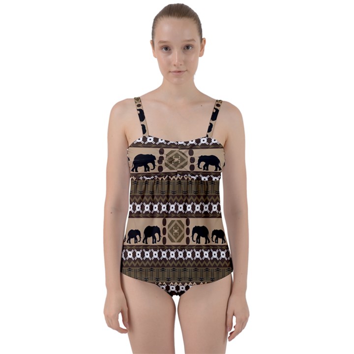 Elephant African Vector Pattern Twist Front Tankini Set