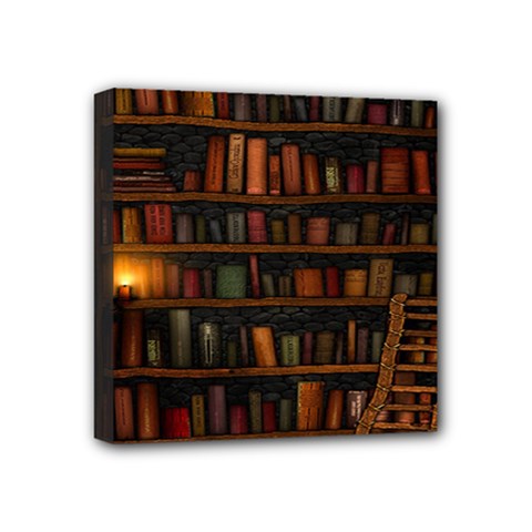 Books Library Mini Canvas 4  X 4  by BangZart