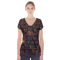 Books Library Short Sleeve Front Detail Top