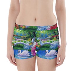 Swan Bird Spring Flowers Trees Lake Pond Landscape Original Aceo Painting Art Boyleg Bikini Wrap Bottoms by BangZart