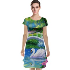 Swan Bird Spring Flowers Trees Lake Pond Landscape Original Aceo Painting Art Cap Sleeve Nightdress by BangZart