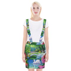 Swan Bird Spring Flowers Trees Lake Pond Landscape Original Aceo Painting Art Braces Suspender Skirt by BangZart