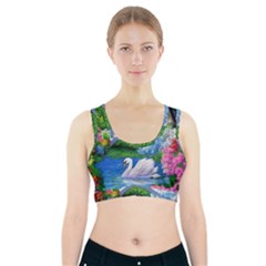 Swan Bird Spring Flowers Trees Lake Pond Landscape Original Aceo Painting Art Sports Bra With Pocket by BangZart