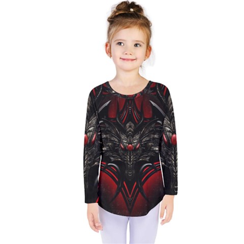 Black Dragon Grunge Kids  Long Sleeve Tee by BangZart