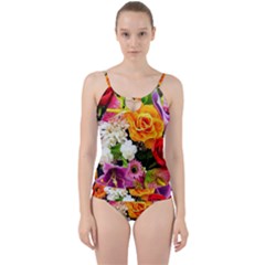 Colorful Flowers Cut Out Top Tankini Set