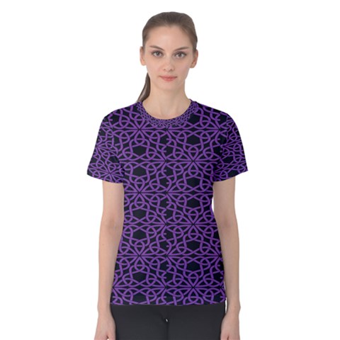 Triangle Knot Purple And Black Fabric Women s Cotton Tee by BangZart