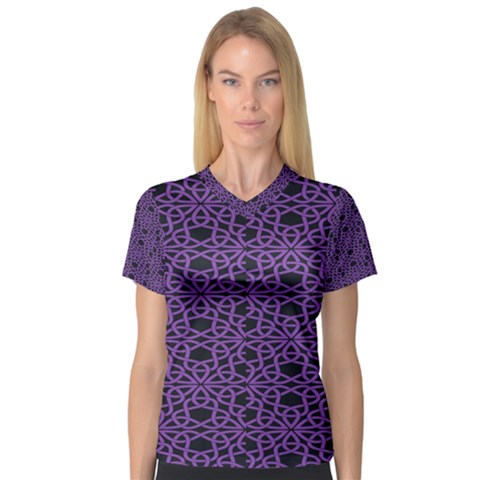 Triangle Knot Purple And Black Fabric V-neck Sport Mesh Tee by BangZart