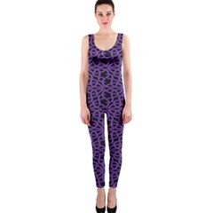 Triangle Knot Purple And Black Fabric Onepiece Catsuit by BangZart