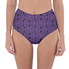 Triangle Knot Purple And Black Fabric Reversible High-waist Bikini Bottoms