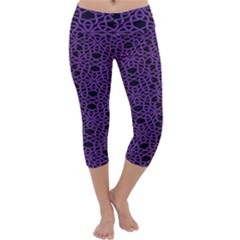 Triangle Knot Purple And Black Fabric Capri Yoga Leggings by BangZart