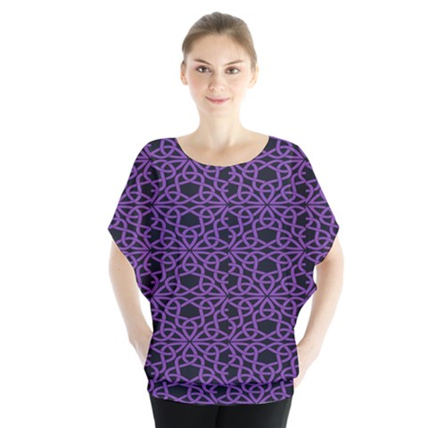 Triangle Knot Purple And Black Fabric Blouse by BangZart