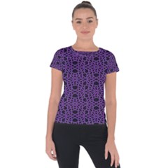 Triangle Knot Purple And Black Fabric Short Sleeve Sports Top 