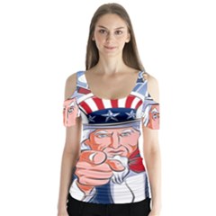 Independence Day United States Of America Butterfly Sleeve Cutout Tee 