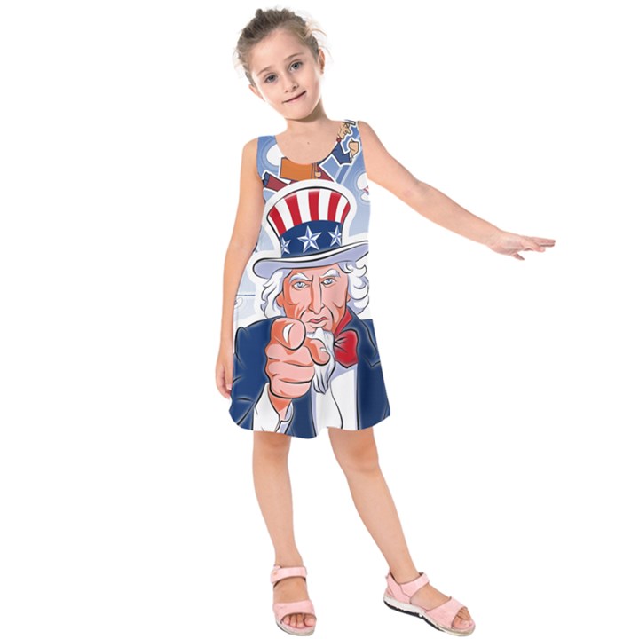 Independence Day United States Of America Kids  Sleeveless Dress