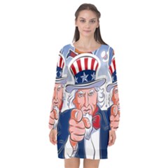 Independence Day United States Of America Long Sleeve Chiffon Shift Dress  by BangZart