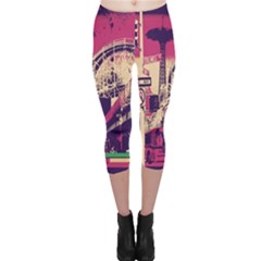 Pink City Retro Vintage Futurism Art Capri Leggings  by BangZart