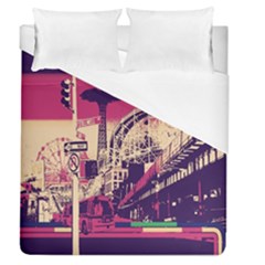 Pink City Retro Vintage Futurism Art Duvet Cover (queen Size) by BangZart