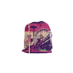 Pink City Retro Vintage Futurism Art Drawstring Pouches (xs) 